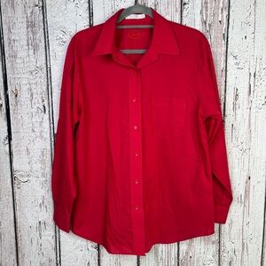Foxcroft Wrinkle-Free Red Button Down Classic Collared‎ Shirt Women’s Size 14